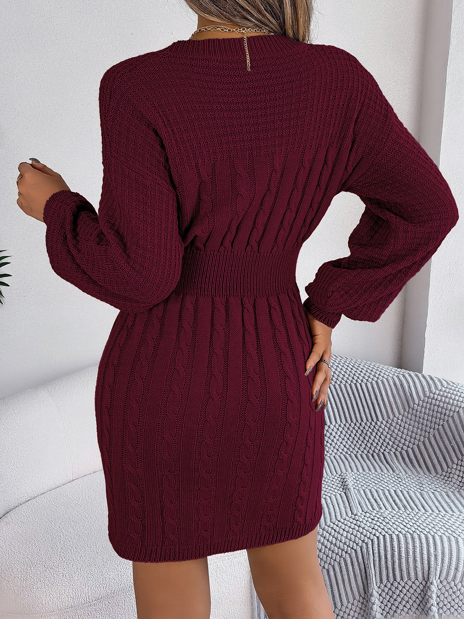 Mini Robe Pull Femme Automne et Hiver A Line Manches Longue Chic #Couleur_Bordeaux