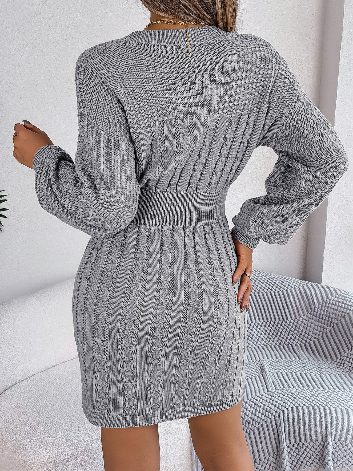 Mini Robe Pull Femme Automne et Hiver A Line Manches Longue Chic #Couleur_Gris