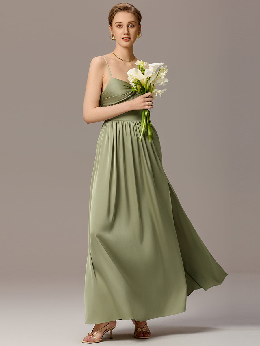 Robe de demoiselle d'honneur sans manches coupe A avec liens creux dans le dos #Couleur_Vert sauge