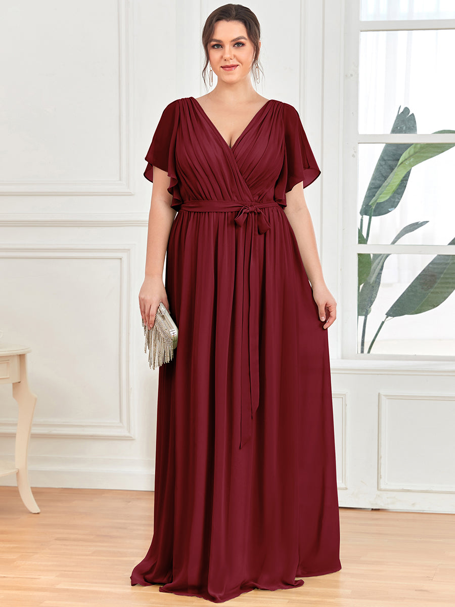 Robe mariage invitée en mousseline de soie longue de grande taille à encolure en V Maxi