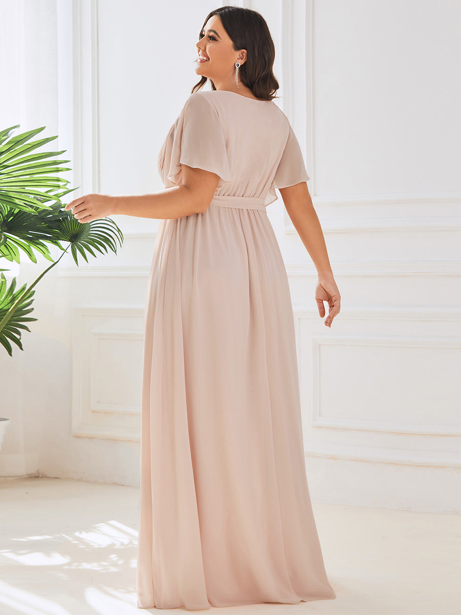 Robe mariage invitée en mousseline de soie à encolure en V et à manches flottantes #Couleur_Rougir