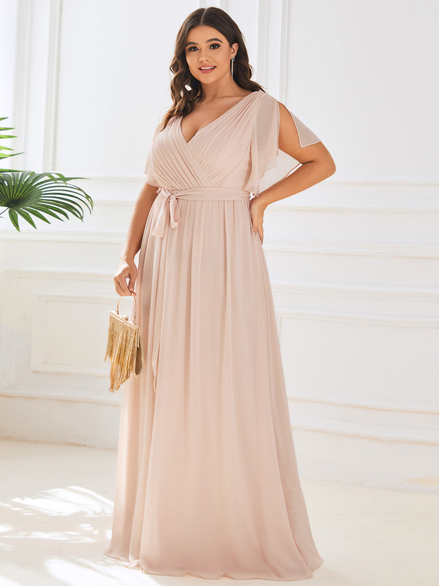 Robe mariage invitée en mousseline de soie longue de grande taille à encolure en V Maxi #Couleur_Rougir