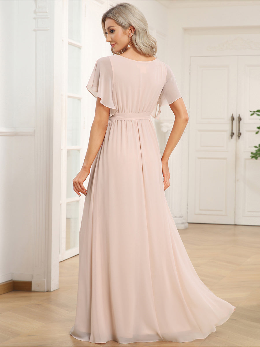 Robe mariage invitée en mousseline de soie à encolure en V et à manches flottantes #Couleur_Rougir