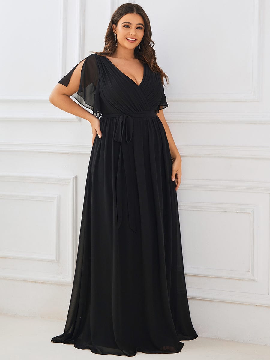 Robe de soirée en mousseline de soie longue de grande taille à encolure
en V Maxi