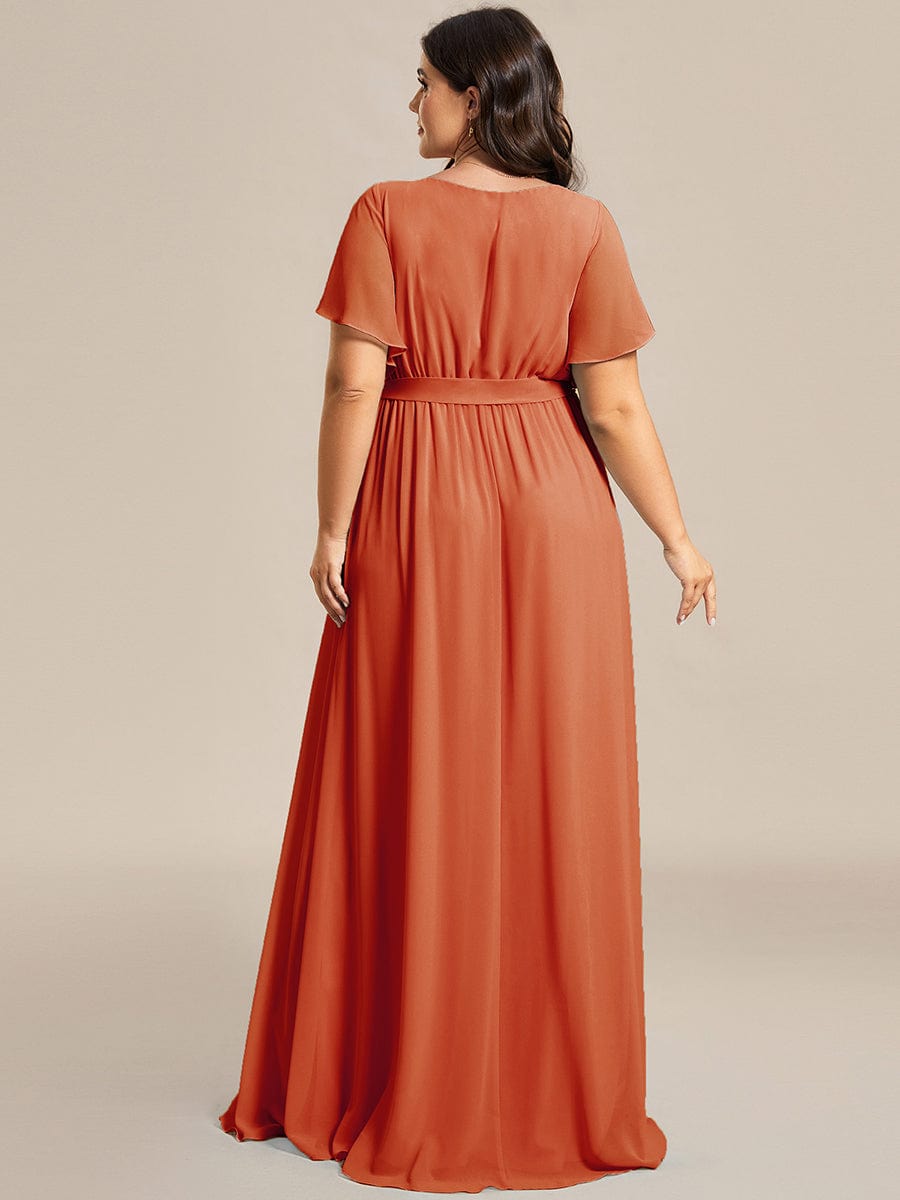 Robe de demoiselle d'honneur en mousseline de soie longue de grande taille à encolure #Couleur_Burnt Orange