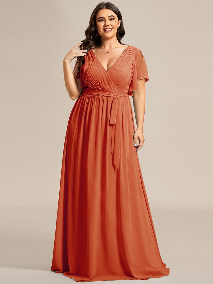 Robe mariage invitée en mousseline de soie à encolure en V et à manches flottantes #Couleur_Burnt Orange