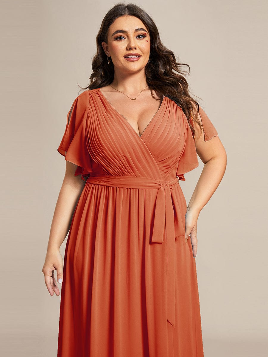 Robe de soirée en mousseline de soie longue de grande taille à encolureen V Maxi #Couleur_Burnt Orange