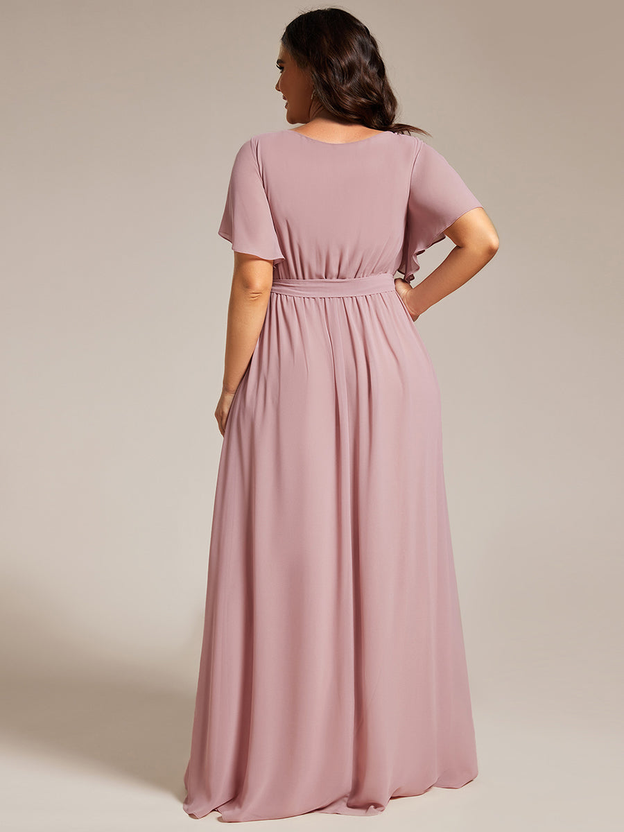 Robe de soirée en mousseline de soie longue de grande taille à encolureen V Maxi #Couleur_Rose fumee