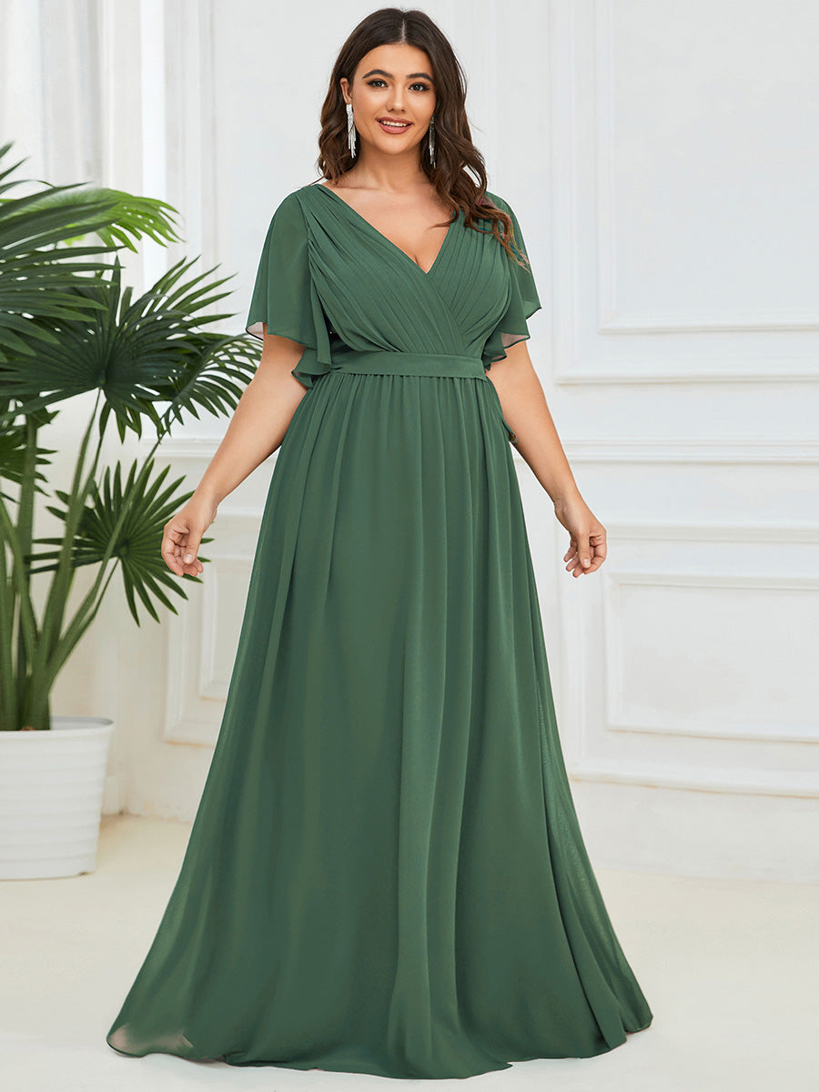 Robe de soirée en mousseline de soie longue de grande taille à encolureen V Maxi #Couleur_Eucalyptus