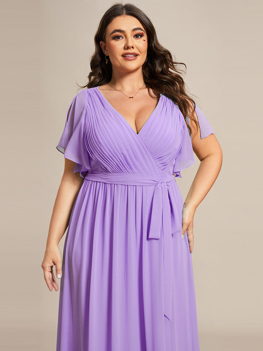 Robe mariage invitée en mousseline de soie longue de grande taille à encolure en V Maxi #Couleur_Lavande