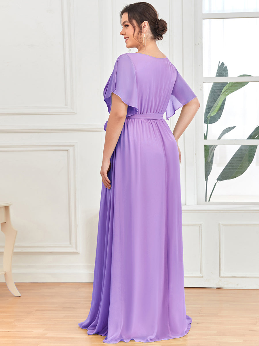 Robe mariage invitée en mousseline de soie à encolure en V et à manches flottantes #Couleur_Lavande