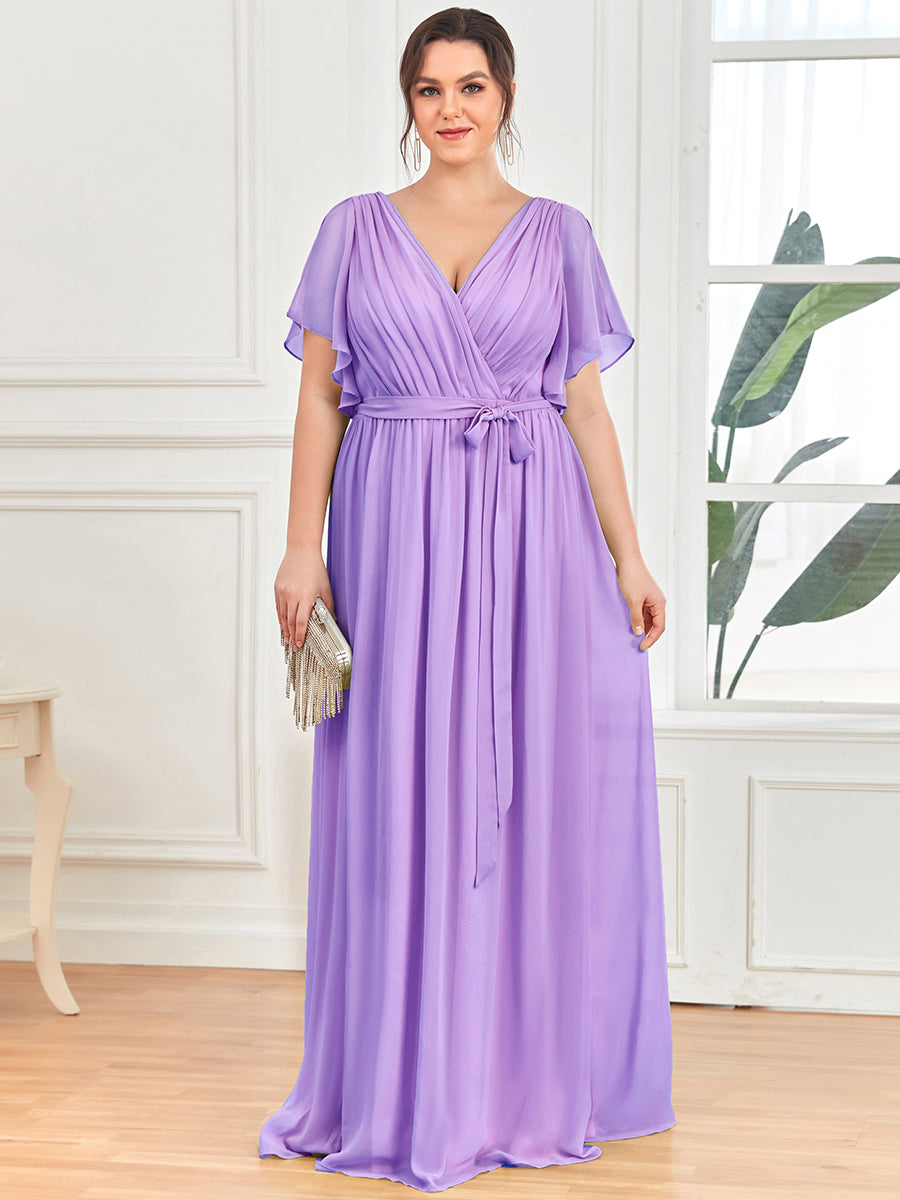 Robe de soirée en mousseline de soie longue de grande taille à encolureen V Maxi #Couleur_Lavande