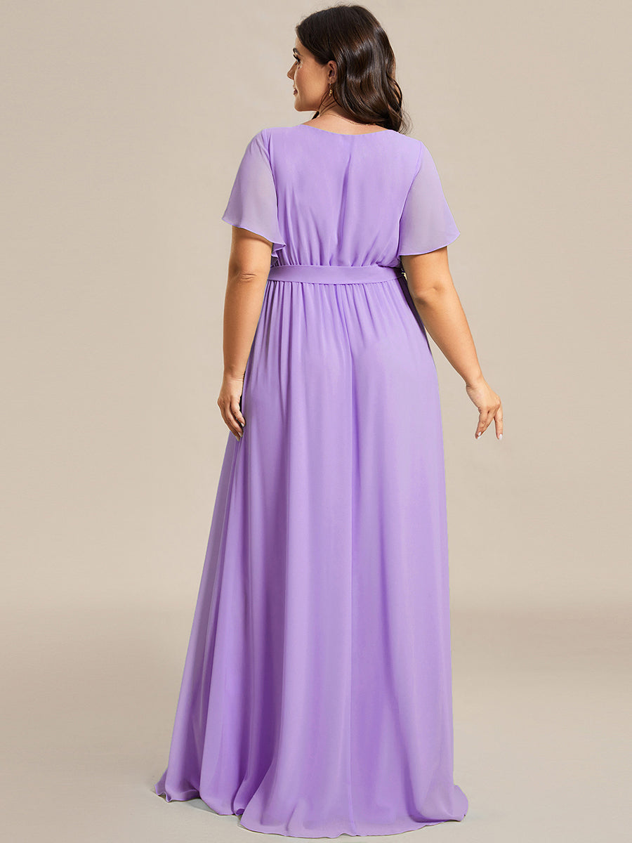 Robe mariage invitée en mousseline de soie longue de grande taille à encolure en V Maxi #Couleur_Lavande