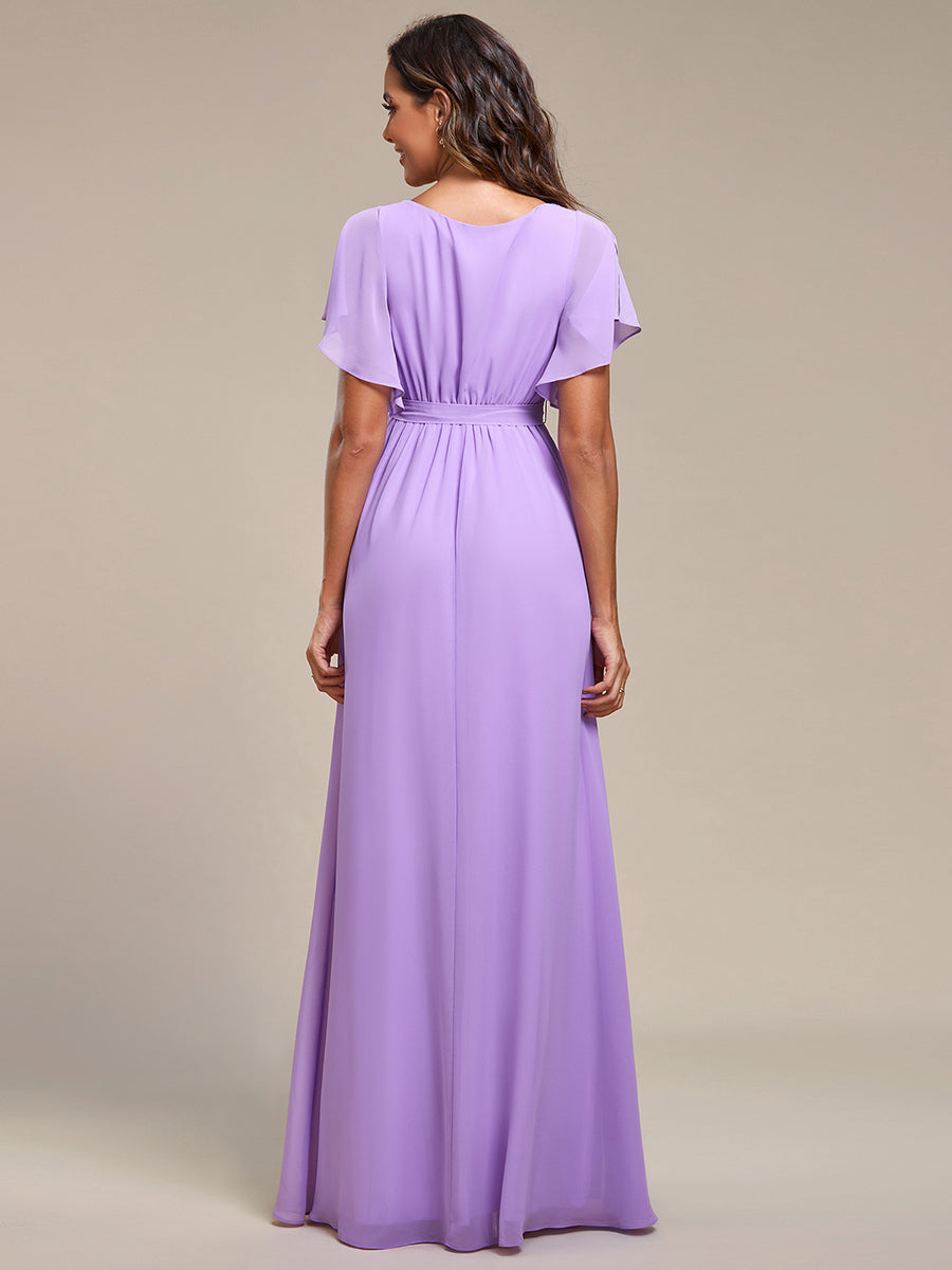 Robe mariage invitée en mousseline de soie à encolure en V et à manches flottantes #Couleur_Lavande