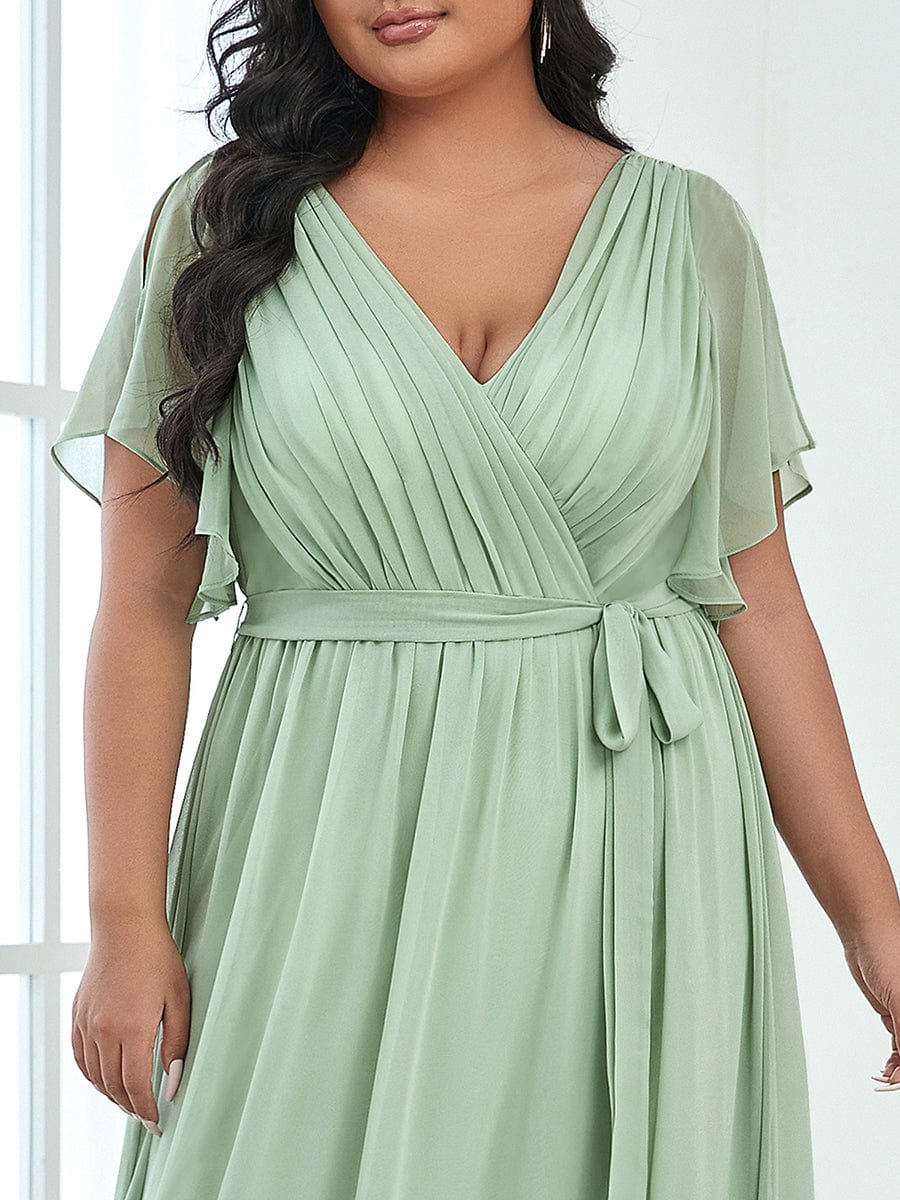 Robe de soirée en mousseline de soie longue de grande taille à encolureen V Maxi #Couleur_Menthe Verte