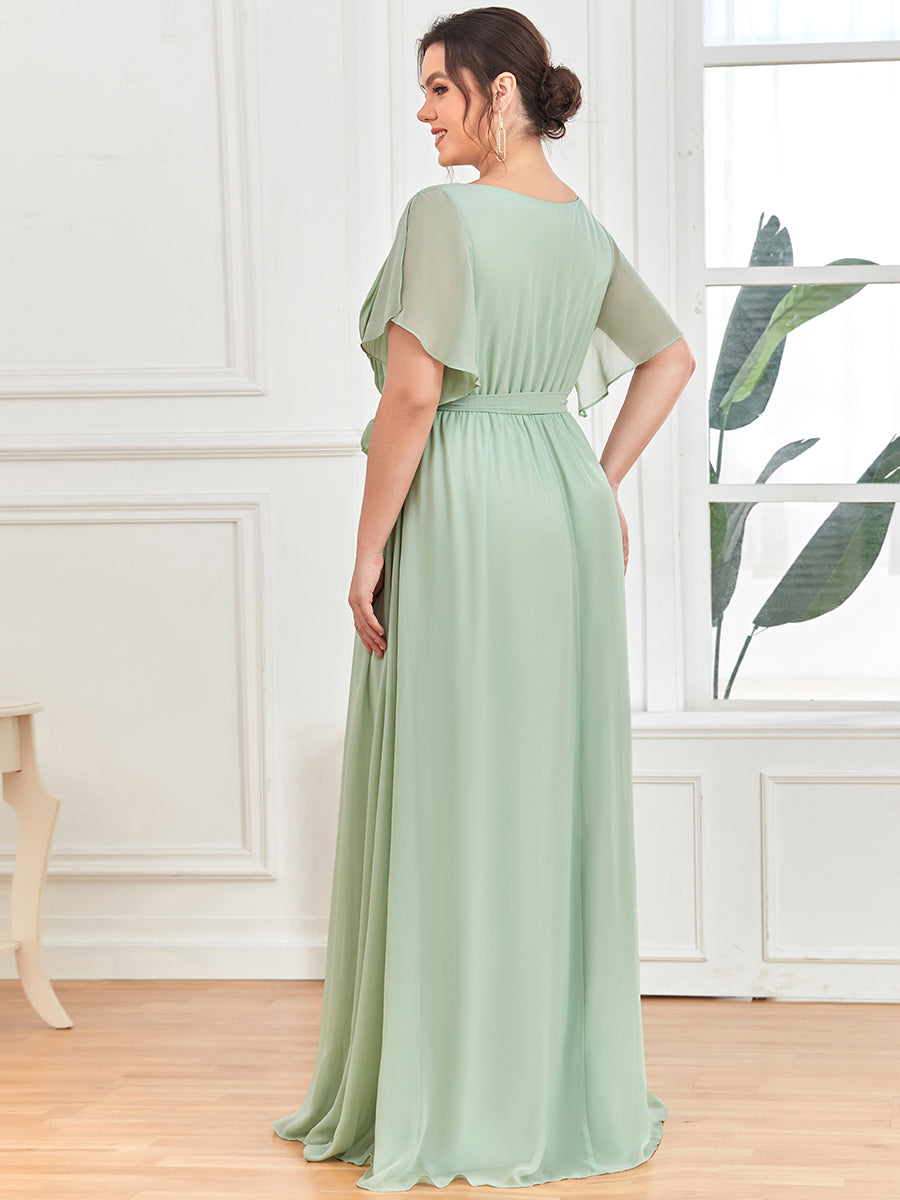 Robe de soirée en mousseline de soie à encolure en V et à manches flottantes #Couleur_Menthe Verte