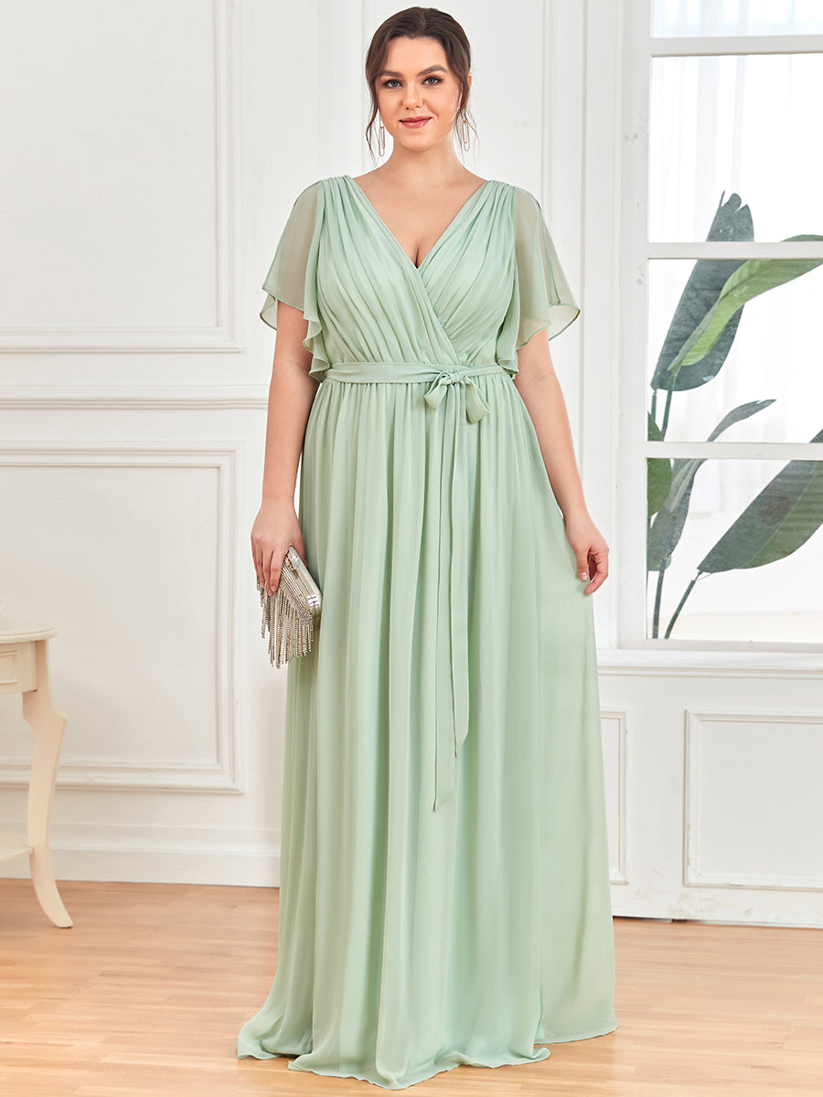 Robe mariage invitée en mousseline de soie à encolure en V et à manches flottantes #Couleur_Menthe Verte