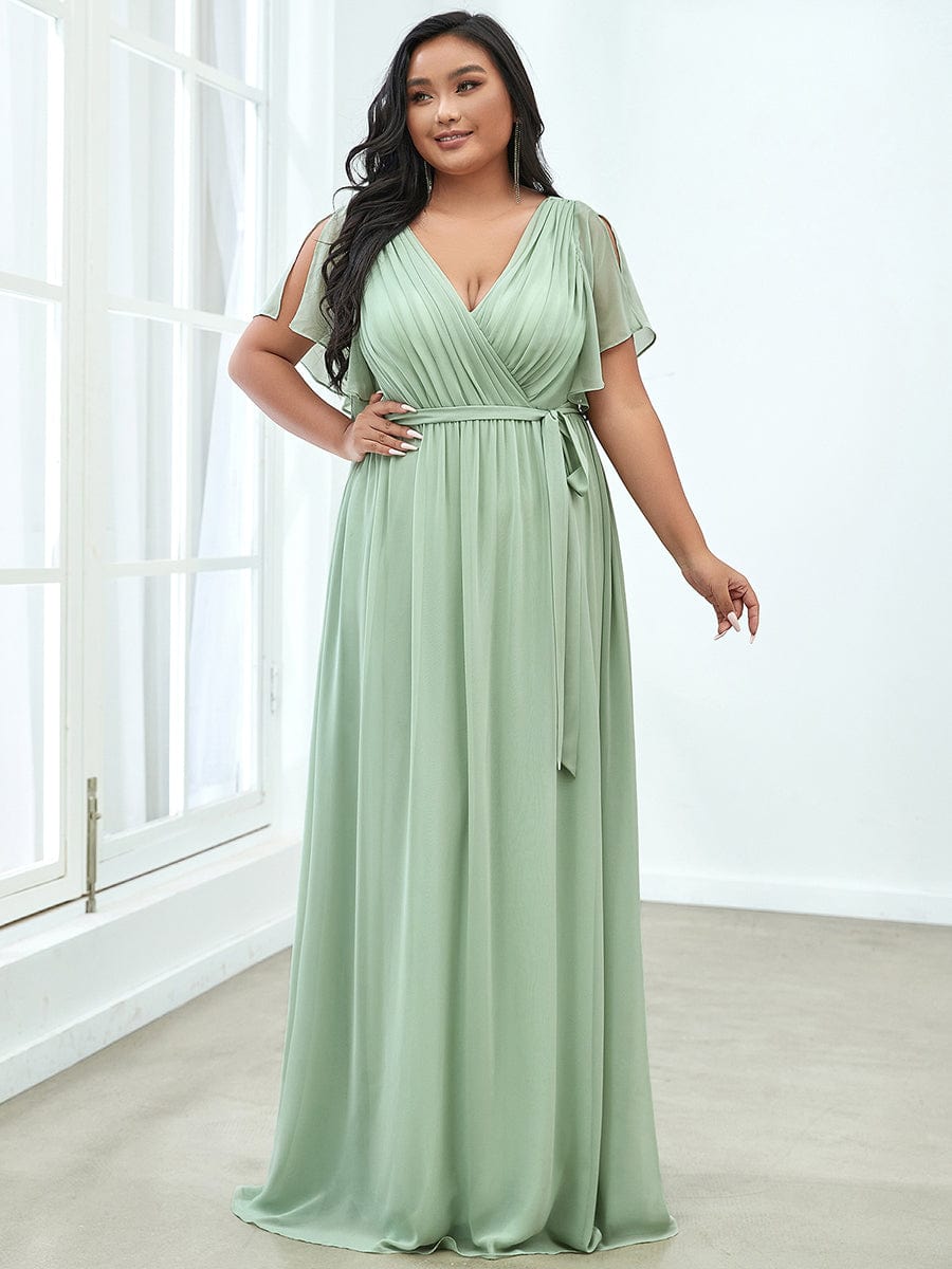 Robe de soirée en mousseline de soie longue de grande taille à encolureen V Maxi #Couleur_Menthe Verte