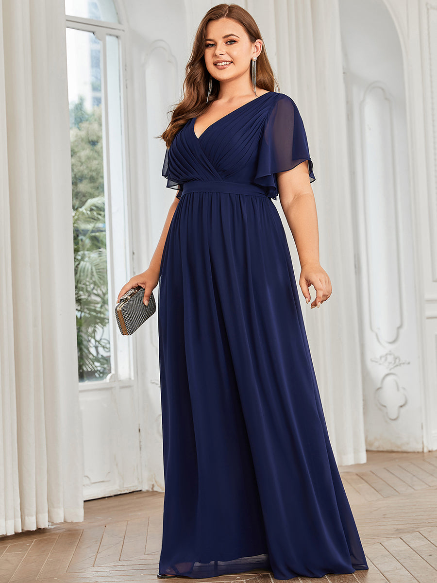 Robe mariage invitée en mousseline de soie longue de grande taille à encolure en V Maxi