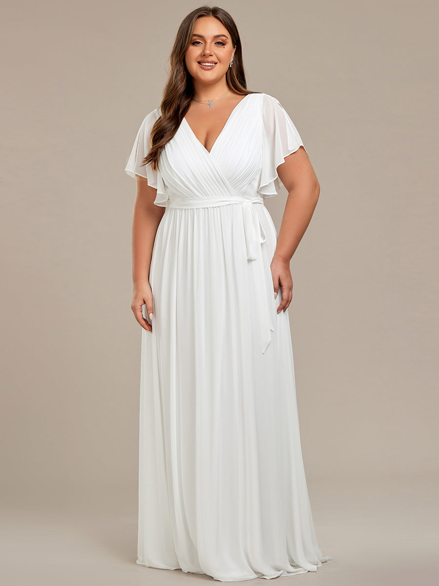 Robe de soirée en mousseline de soie longue de grande taille à encolure
en V Maxi