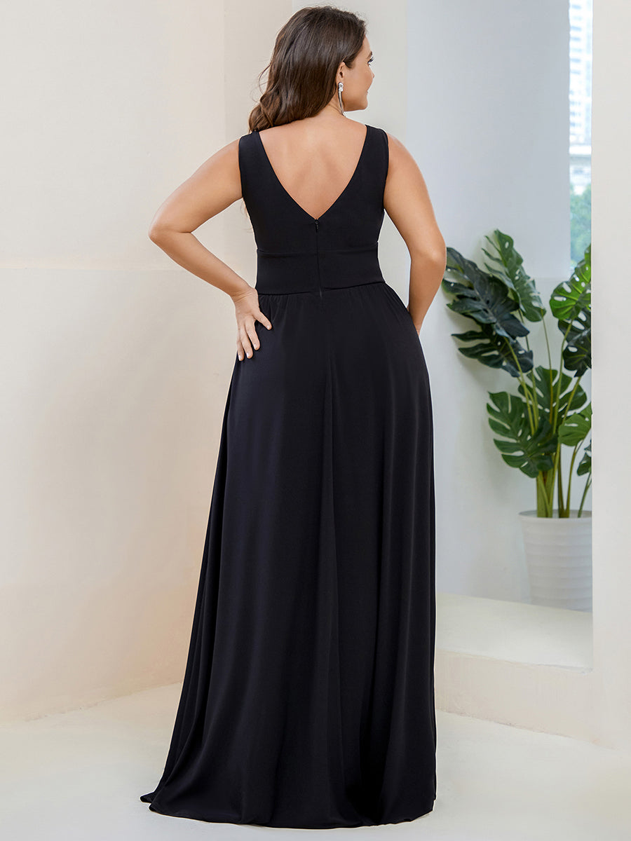 Robe de Bal Demoiselle d'Honneur longue au sol à taille empire et à encolure en V #Couleur_Noir