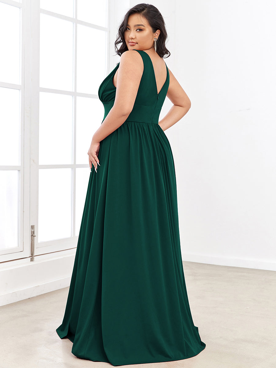 Robe de Bal Demoiselle d'Honneur longue au sol à taille empire et à encolure en V #Couleur_Vert Fonce