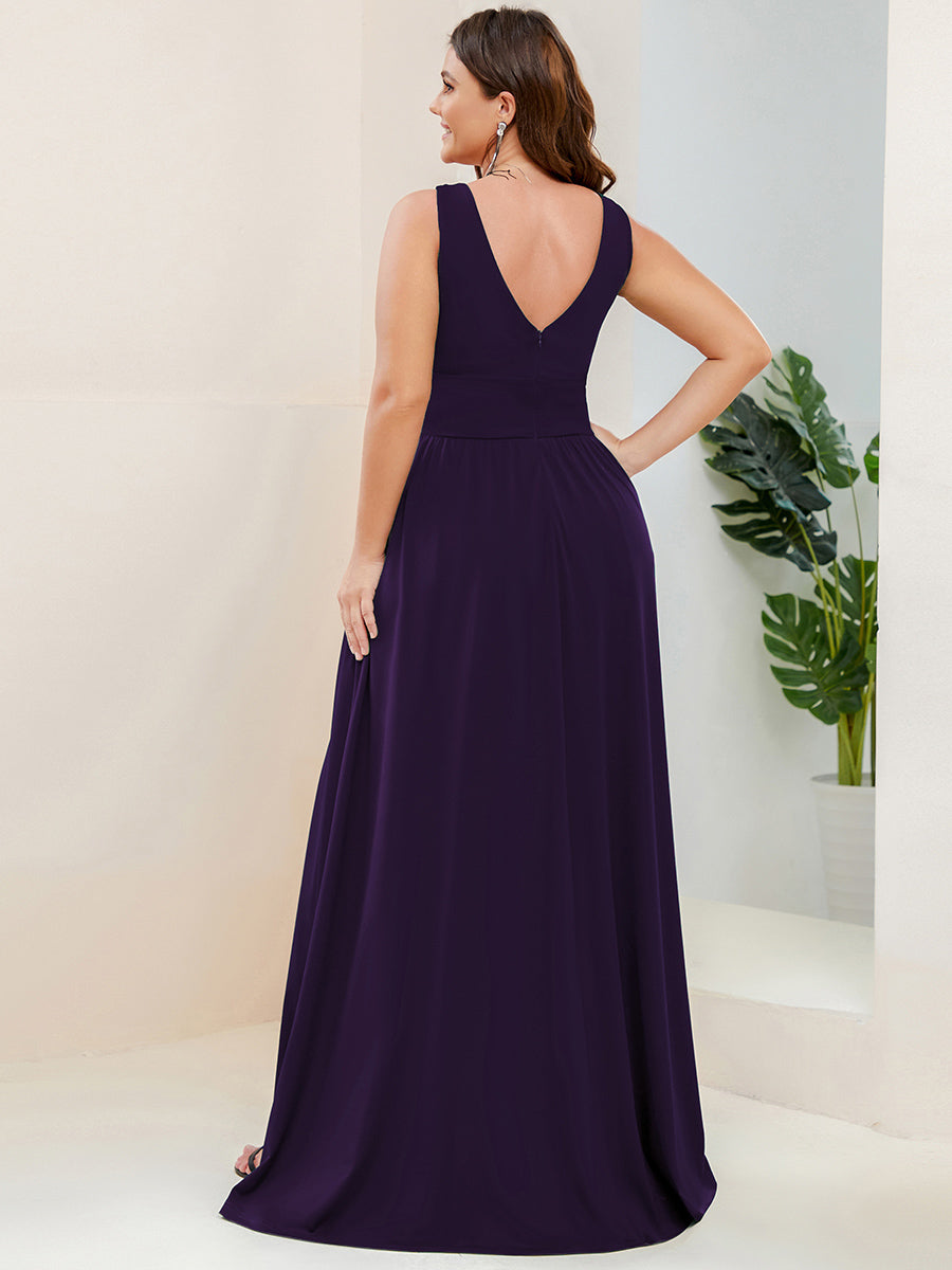 Robe de soirée longue au sol à taille empire et à encolure en V #Couleur_Violet Fonce