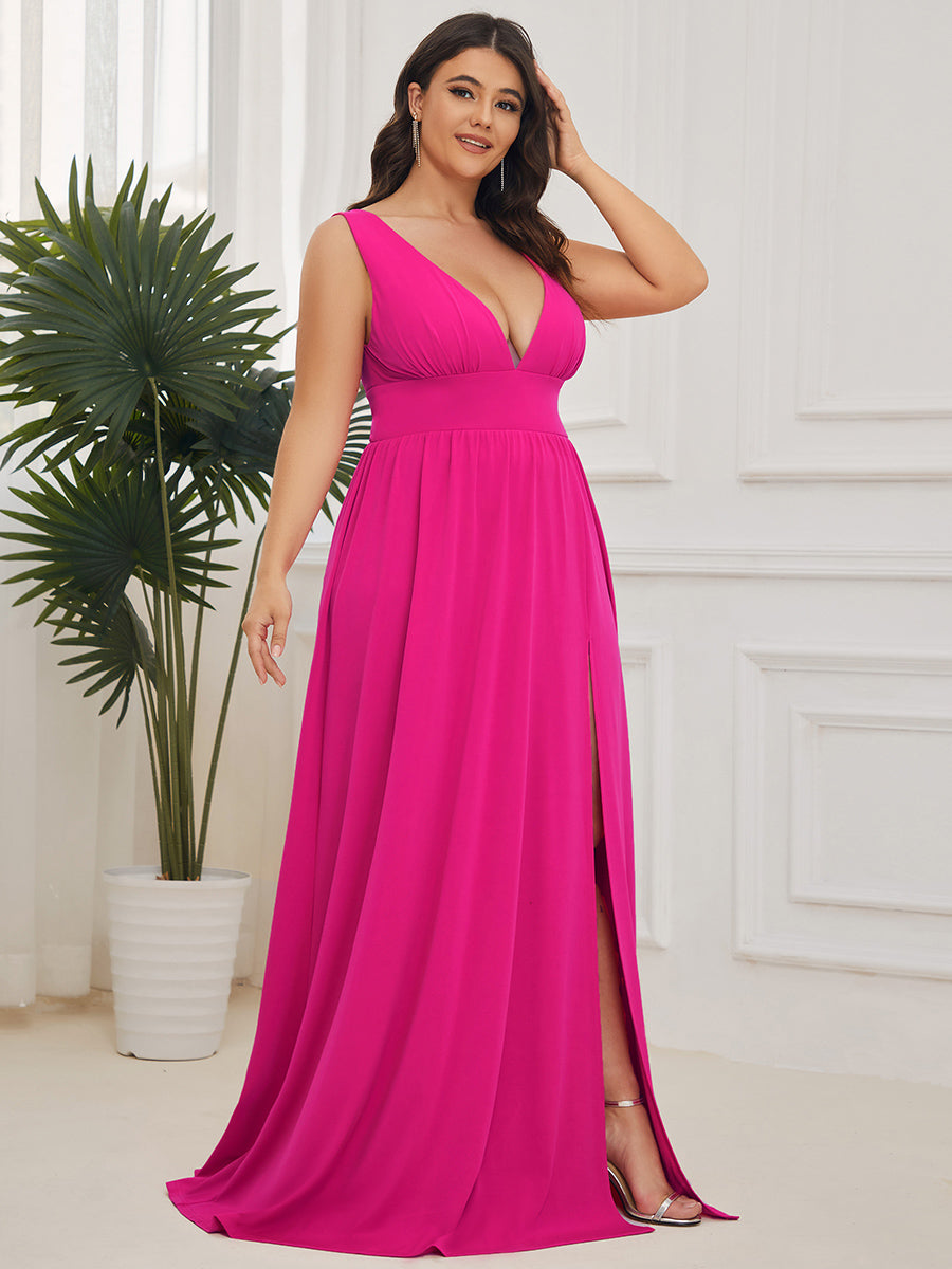 Taille personnalisée Robe de soirée longue au sol à taille haute #Couleur_Rose Vif