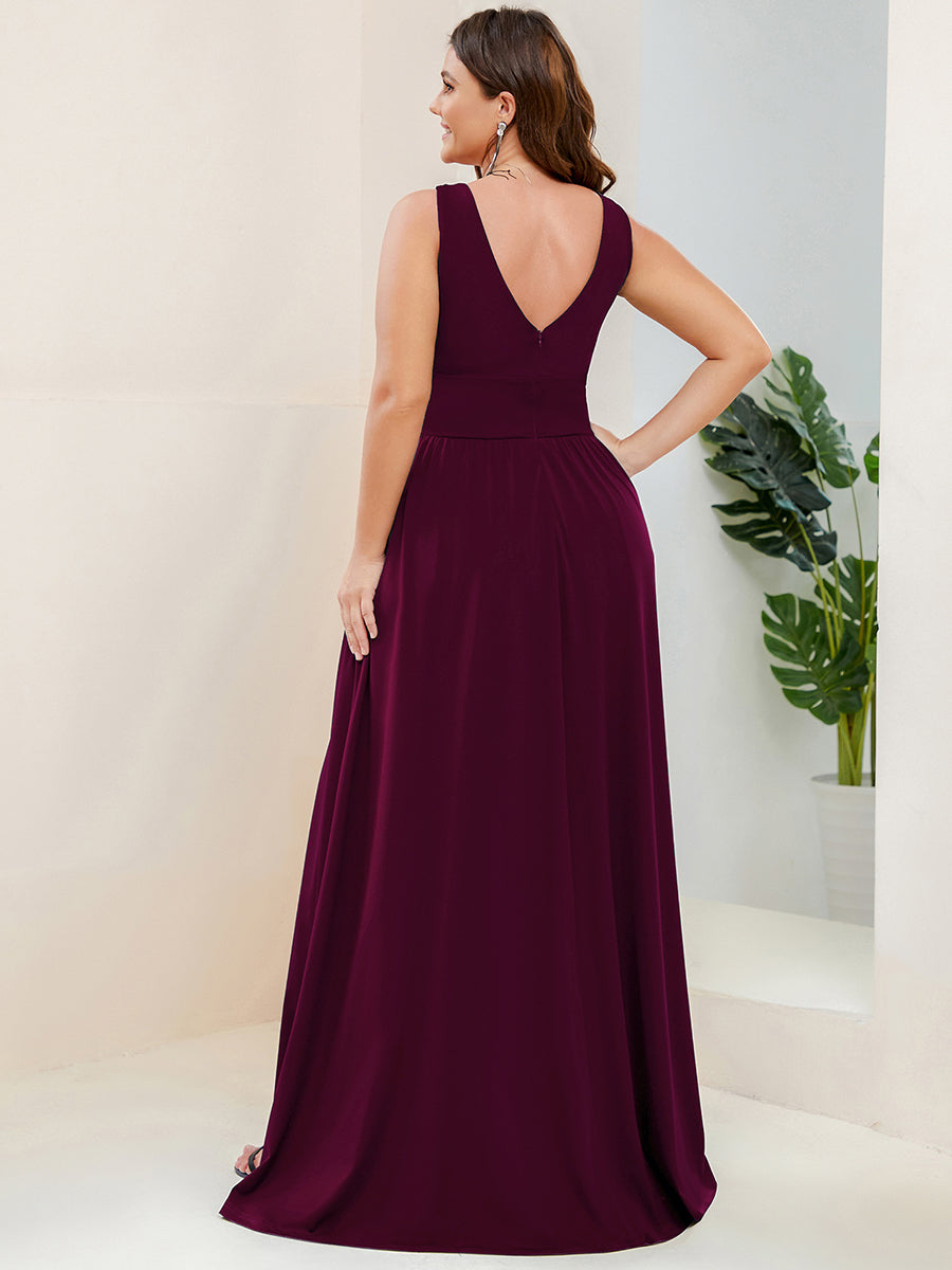 Robe de Bal Demoiselle d'Honneur longue au sol à taille empire et à encolure en V #Couleur_Mûre