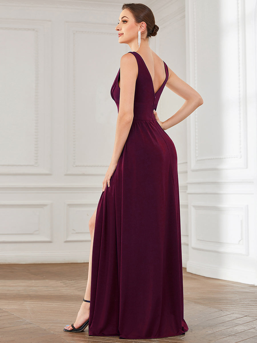 Robe de Bal Demoiselle d'Honneur longue au sol à taille empire et à encolure en V #Couleur_Mûre