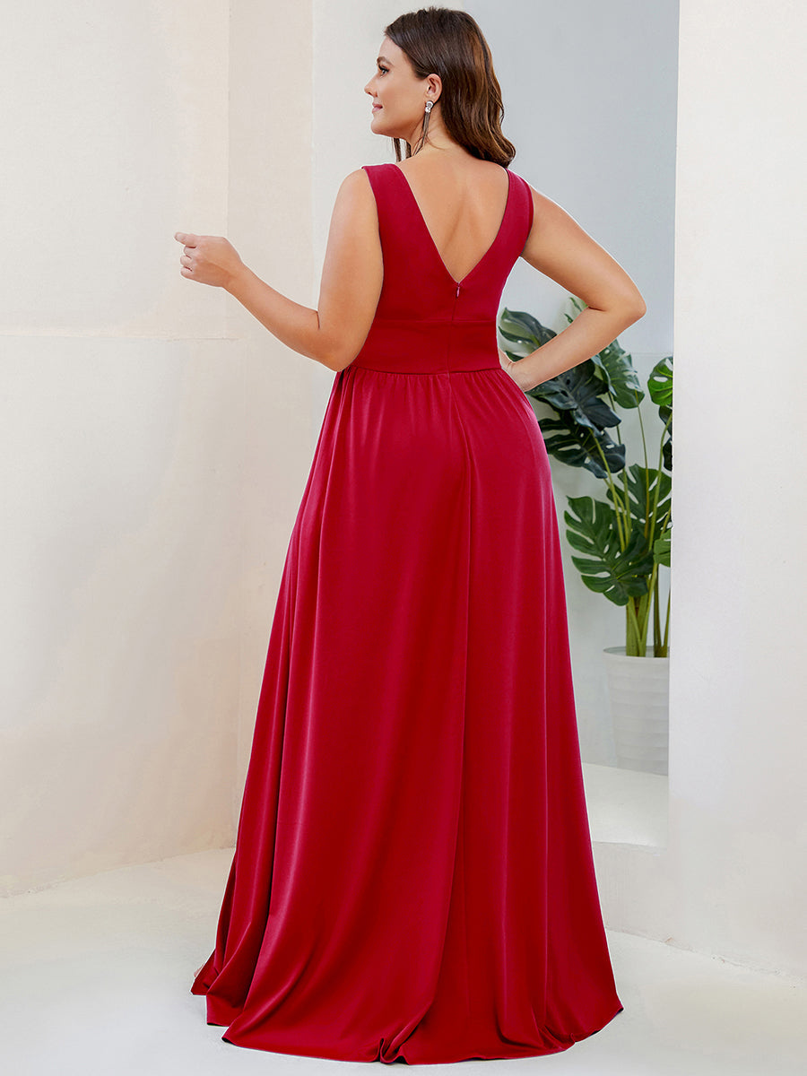 Robe de Bal Demoiselle d'Honneur longue au sol à taille empire et à encolure en V #Couleur_Rouge