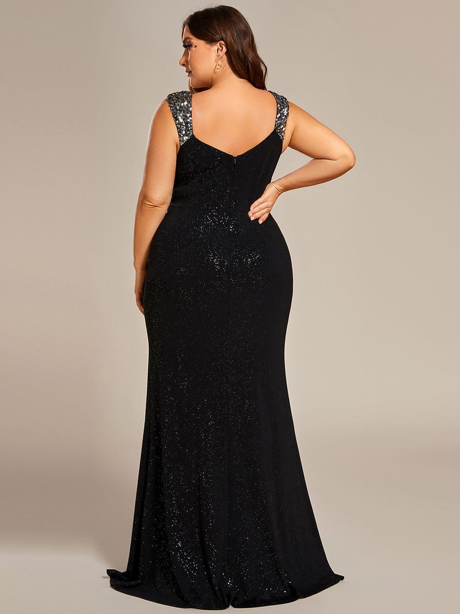 Robe de soirée élégante à paillettes et col en V #Couleur_Noir