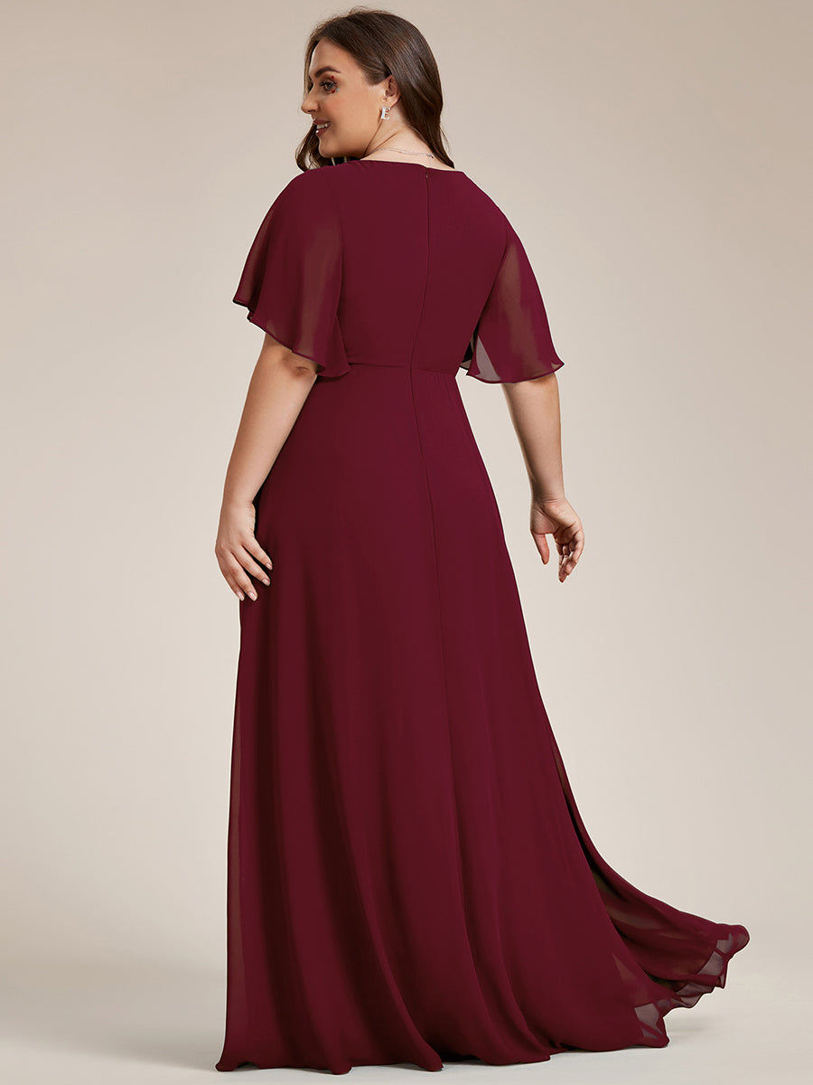 Robe de soirée Grande élégante en mousseline de soie avec manches flottantes#Couleur_Bordeaux