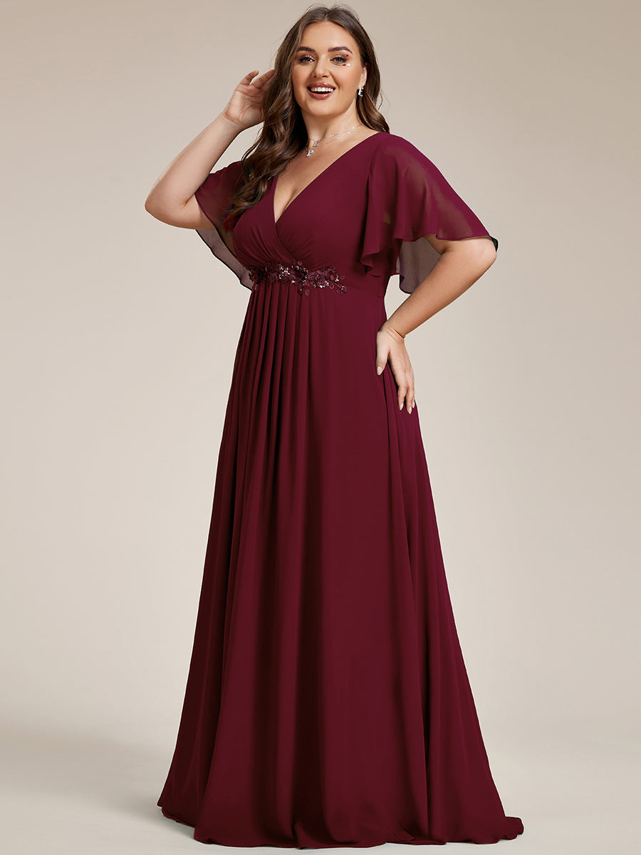 Robe de soirée Grande élégante en mousseline de soie avec manches flottantes#Couleur_Bordeaux