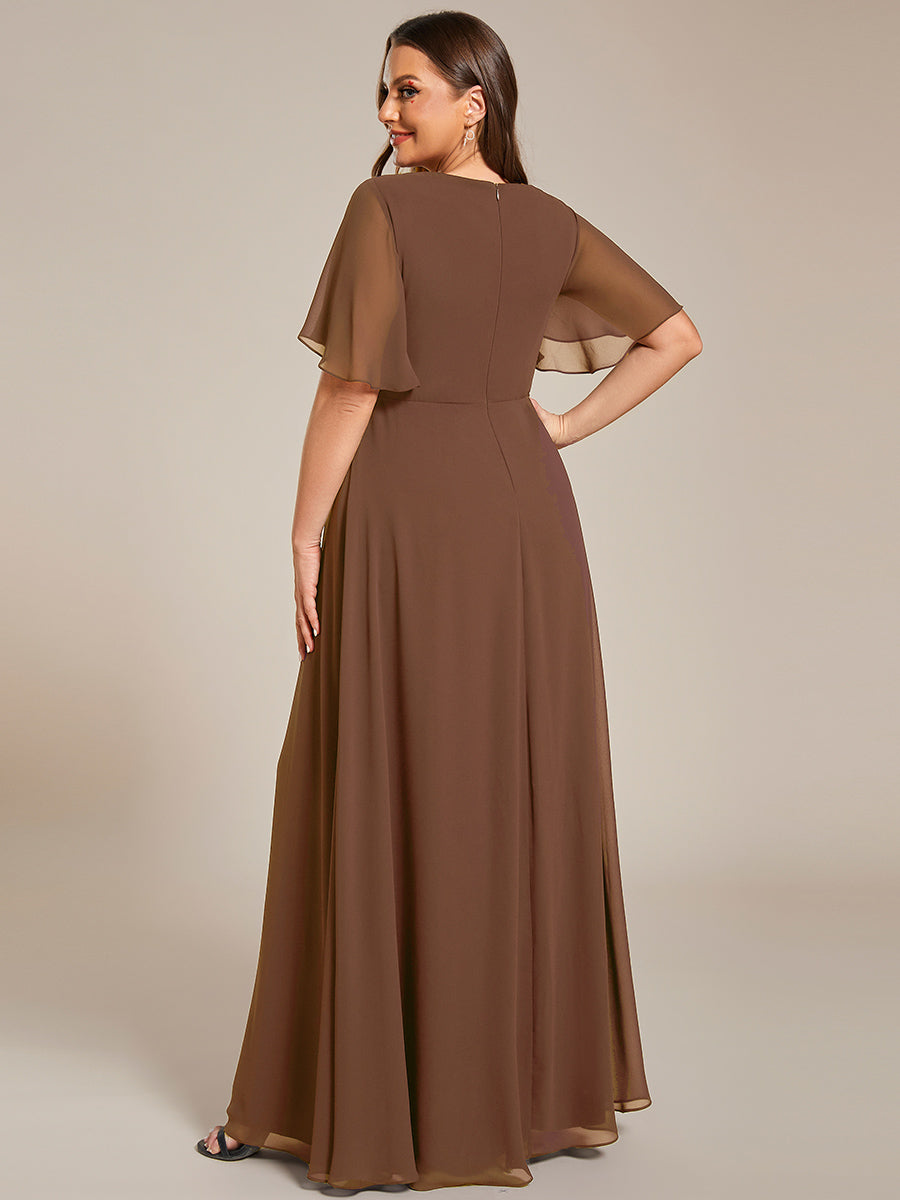 Robe de soirée élégante en mousseline de soie avec manches flottantes#Couleur_Marron