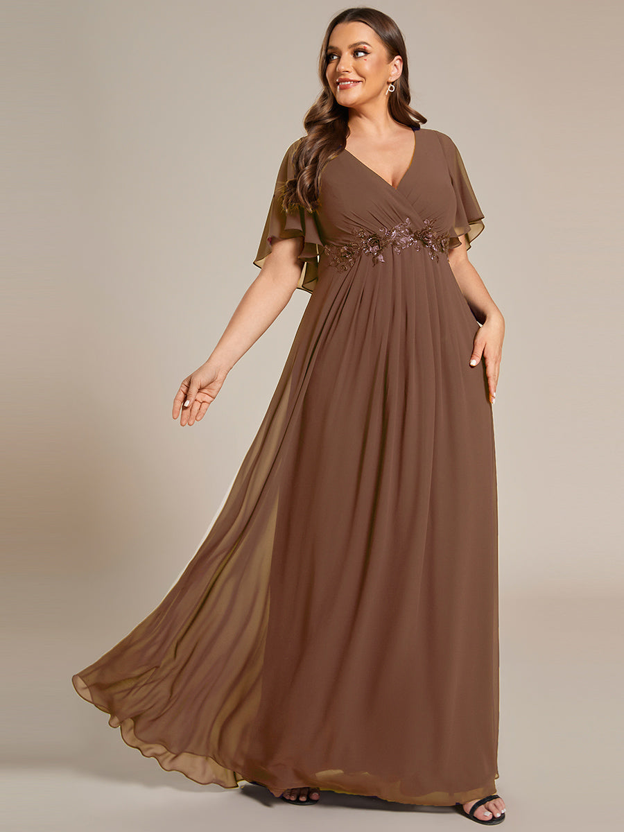 Robe de soirée élégante en mousseline de soie avec manches flottantes#Couleur_Marron