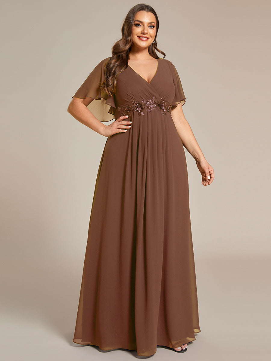 Robe de soirée élégante en mousseline de soie avec manches flottantes#Couleur_Marron