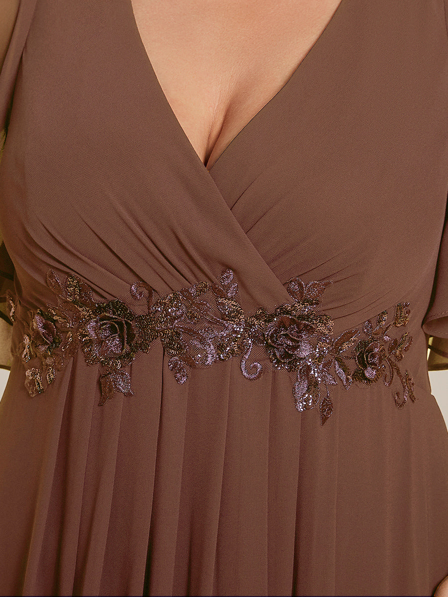 Robe de soirée élégante en mousseline de soie avec manches flottantes#Couleur_Marron