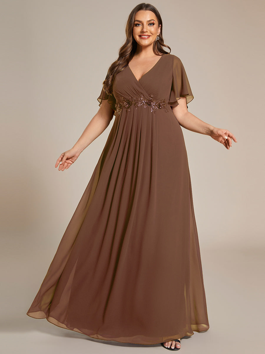 Robe de soirée élégante en mousseline de soie avec manches flottantes#Couleur_Marron