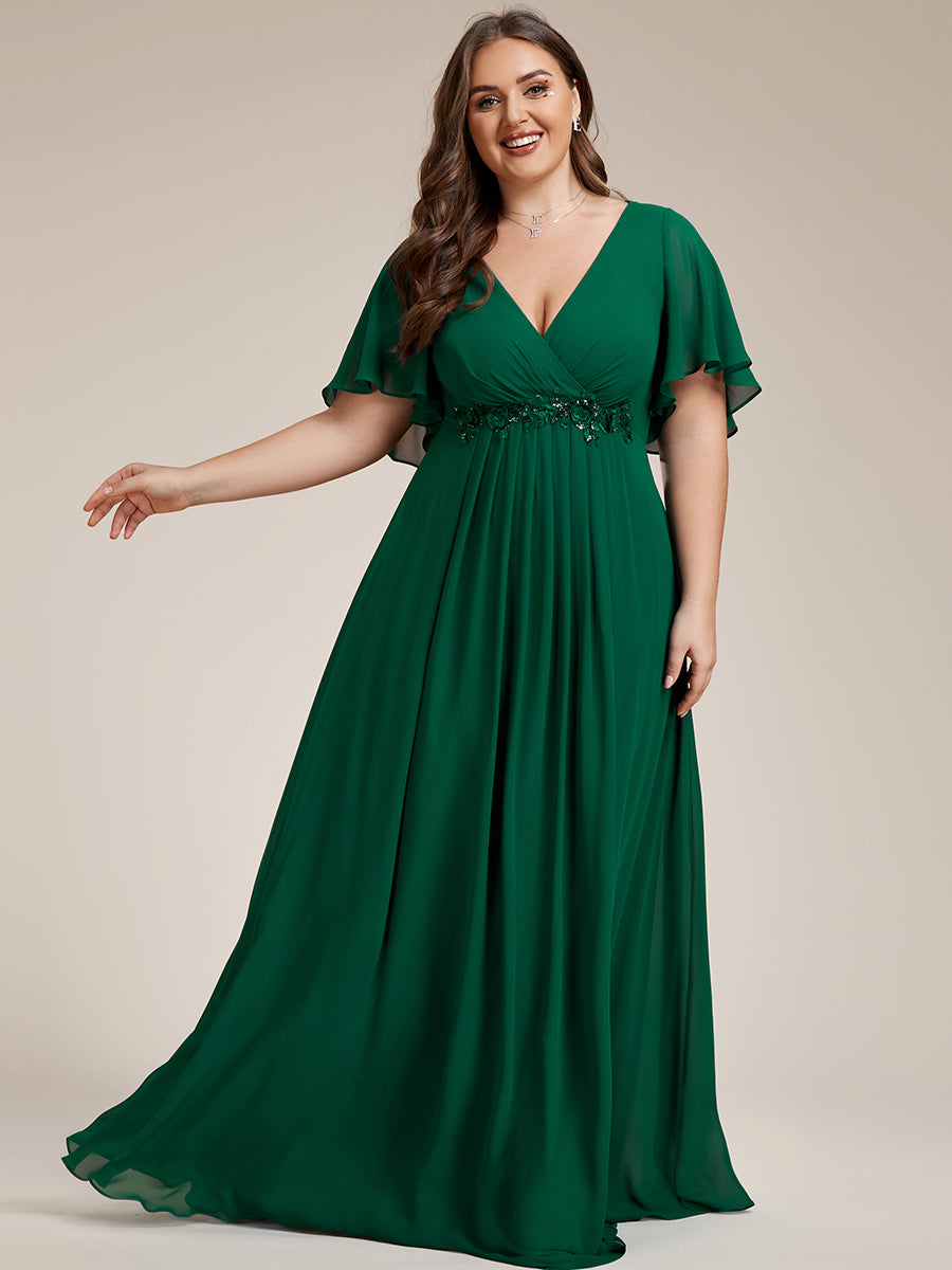 Robe de soirée Grande élégante en mousseline de soie avec manches flottantes#Couleur_Vert Fonce