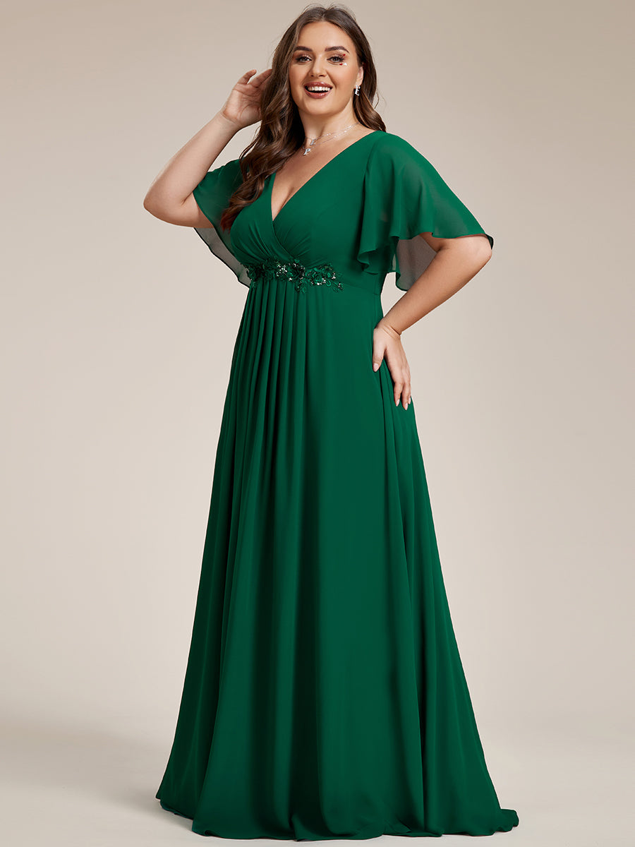 Robe de soirée Grande élégante en mousseline de soie avec manches flottantes#Couleur_Vert Fonce