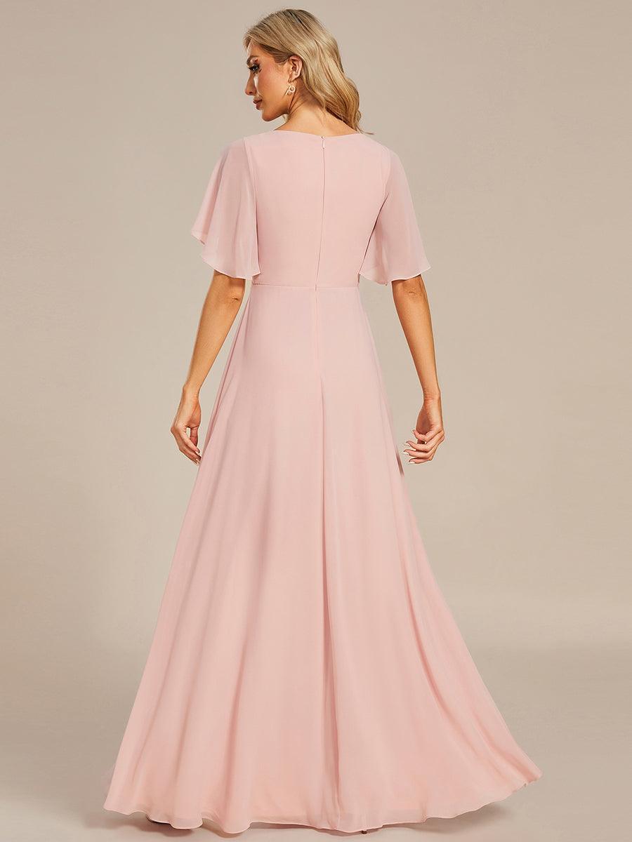 Robe de soirée élégante en mousseline de soie avec manches flottantes#Couleur_Rose