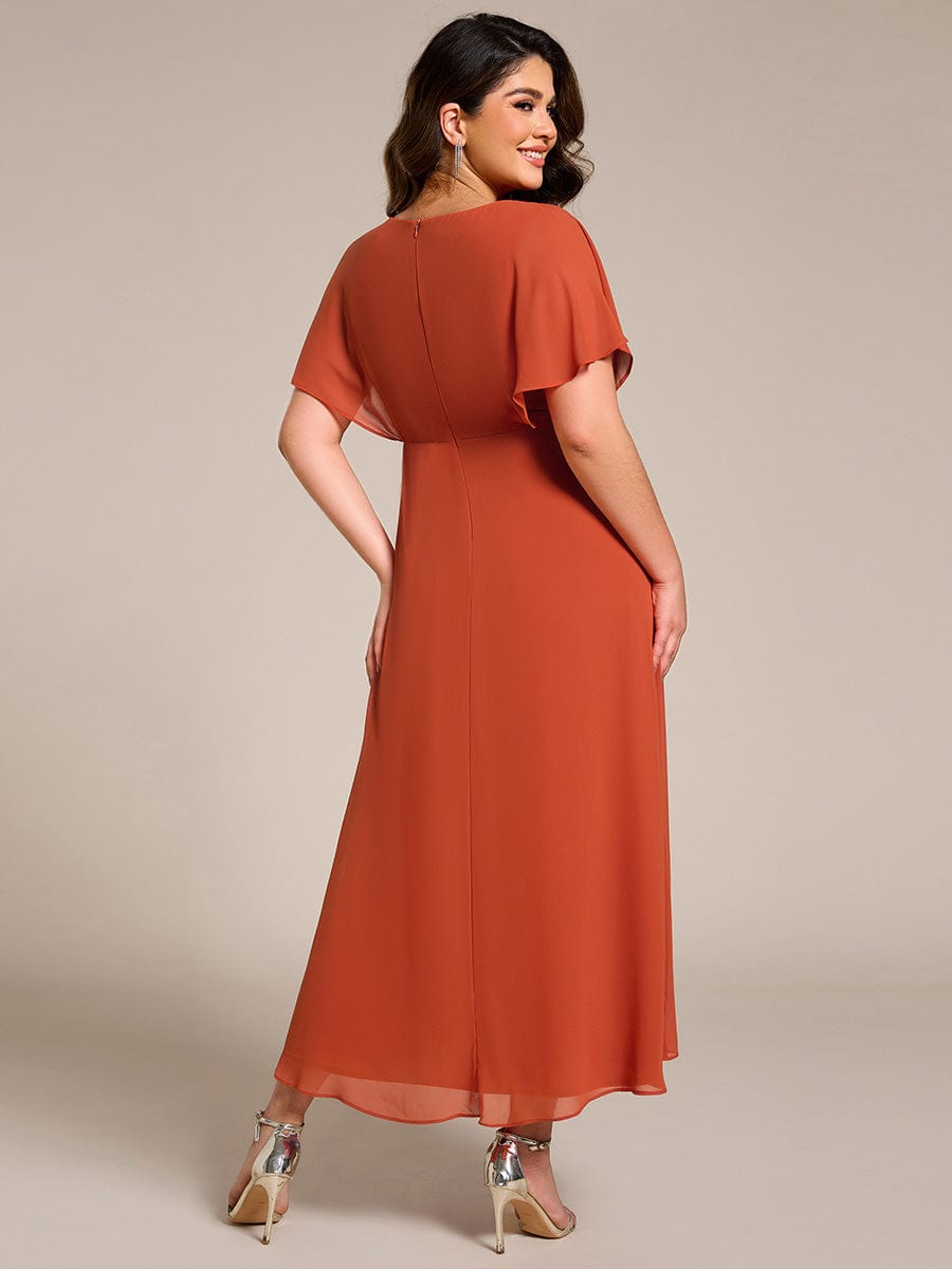 Robe Formelle élégante à Manches Courtes Et Taille Trapèze Avec Ourlet En Feuille De Lotus #Couleur_Orange Brûlée