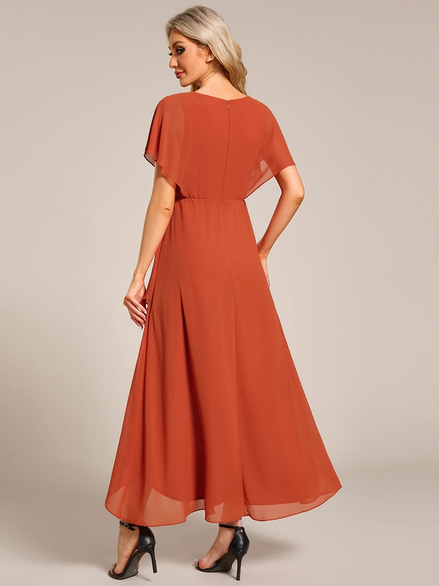 Robe Formelle élégante à Manches Courtes Et Taille Trapèze Avec Ourlet En Feuille De Lotus #Couleur_Orange Br?lée