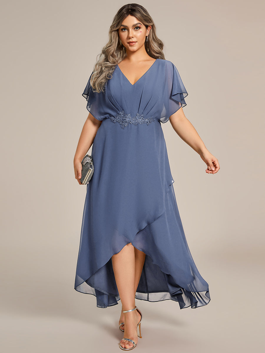 Robe De Soirée En Mousseline De Soie Col En V Manches Chauve-Souris Taille Trapèze Grande Taille #Couleur_Marine Fume