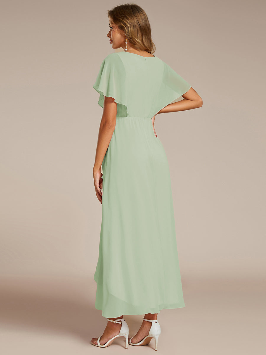 Robe Formelle élégante à Manches Courtes Et Taille Trapèze Avec Ourlet En Feuille De Lotus #Couleur_Menthe Verte