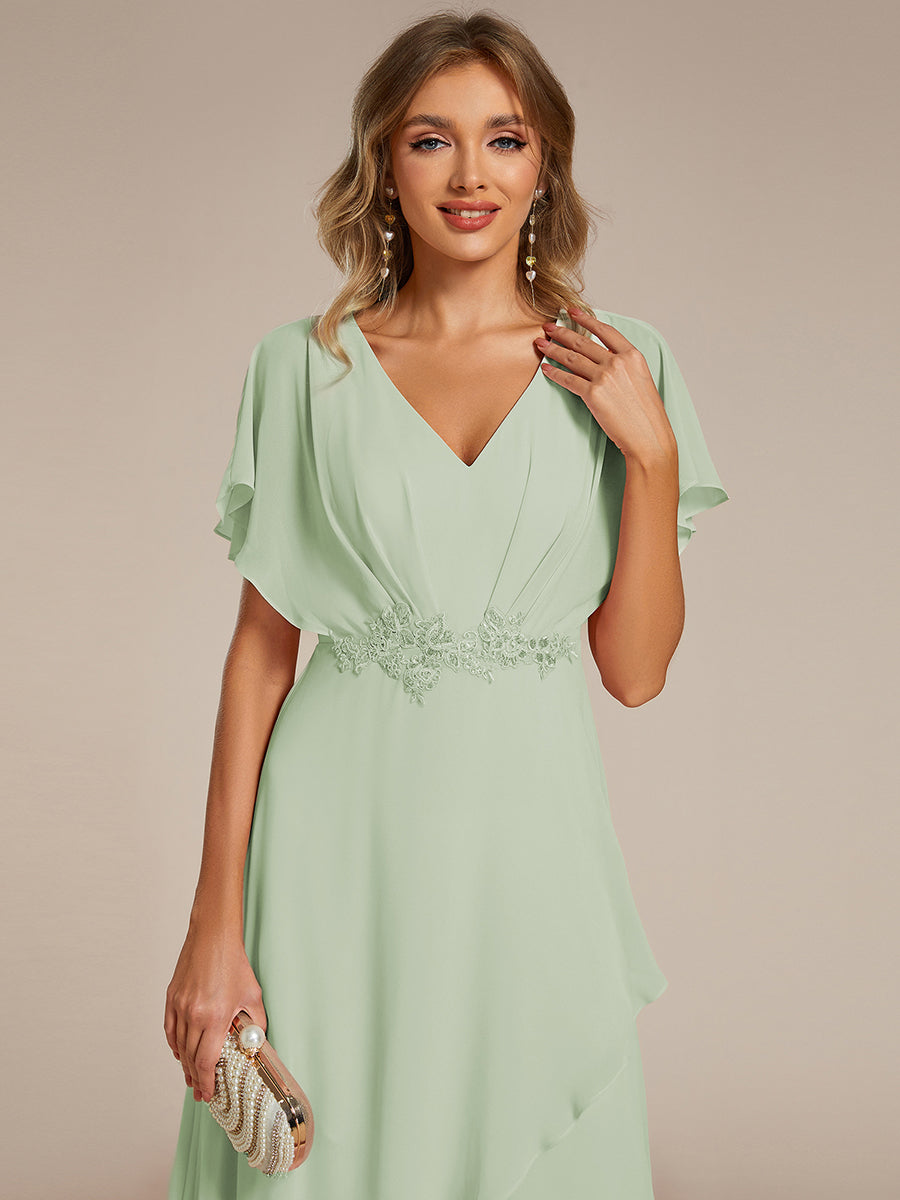 Robe Formelle élégante à Manches Courtes Et Taille Trapèze Avec Ourlet En Feuille De Lotus #Couleur_Menthe Verte