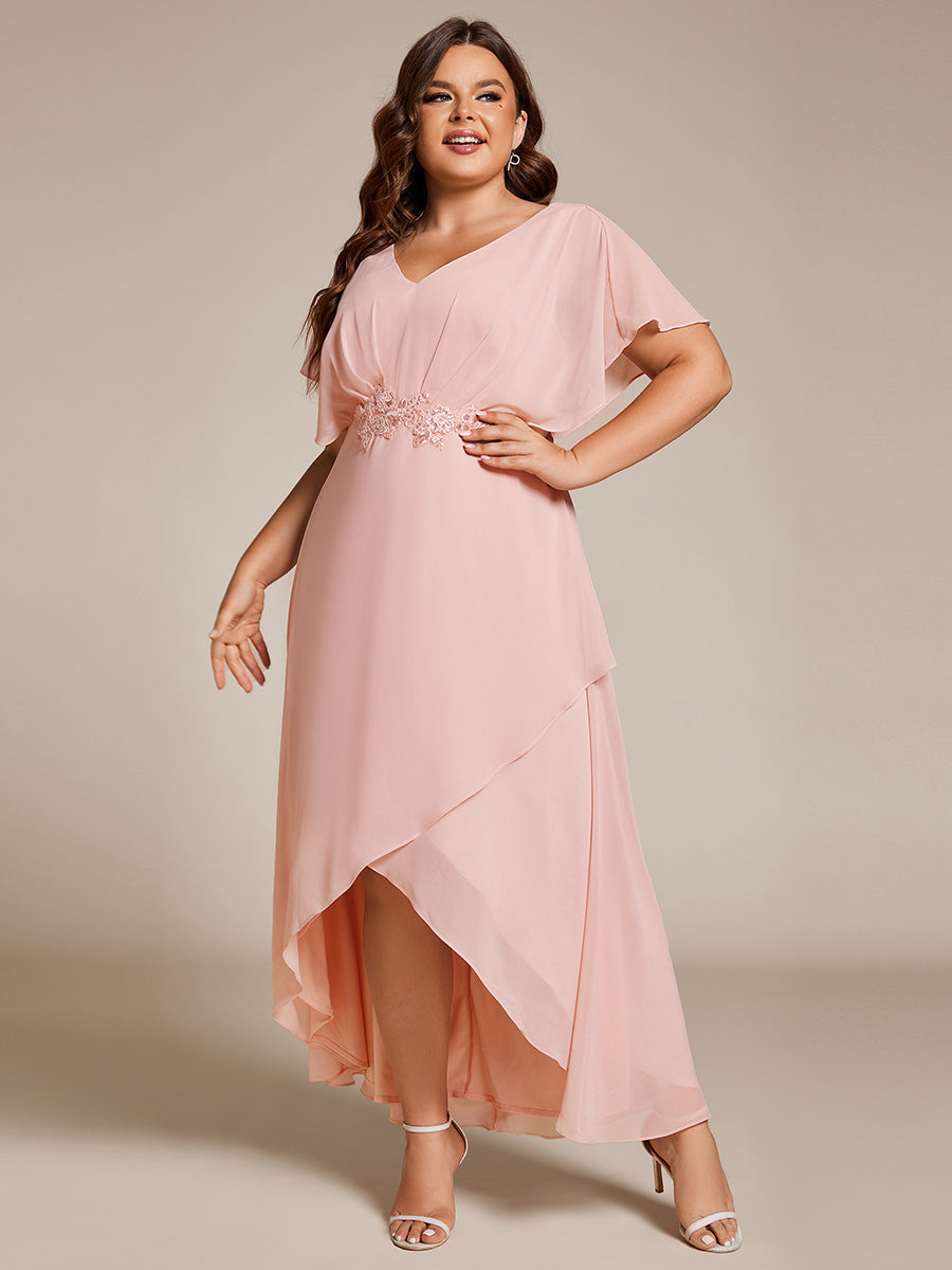 Robe De Soirée En Mousseline De Soie Col En V Manches Chauve-Souris Taille Trapèze Grande Taille #Couleur_Rose