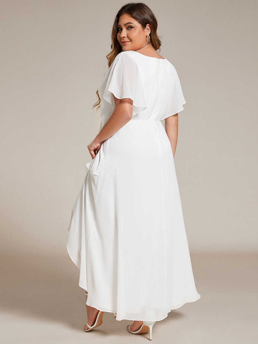 Robe De Soirée En Mousseline De Soie Col En V Manches Chauve-Souris Taille Trapèze Grande Taille #Couleur_Blanc