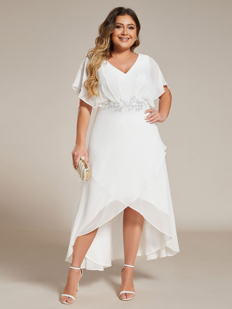 Robe De Soirée En Mousseline De Soie Col En V Manches Chauve-Souris Taille Trapèze Grande Taille #Couleur_Blanc